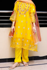 Grace Z-(W476)- Stitched Embroidered 3pc organza dress with Embroidered Organza Duppata.